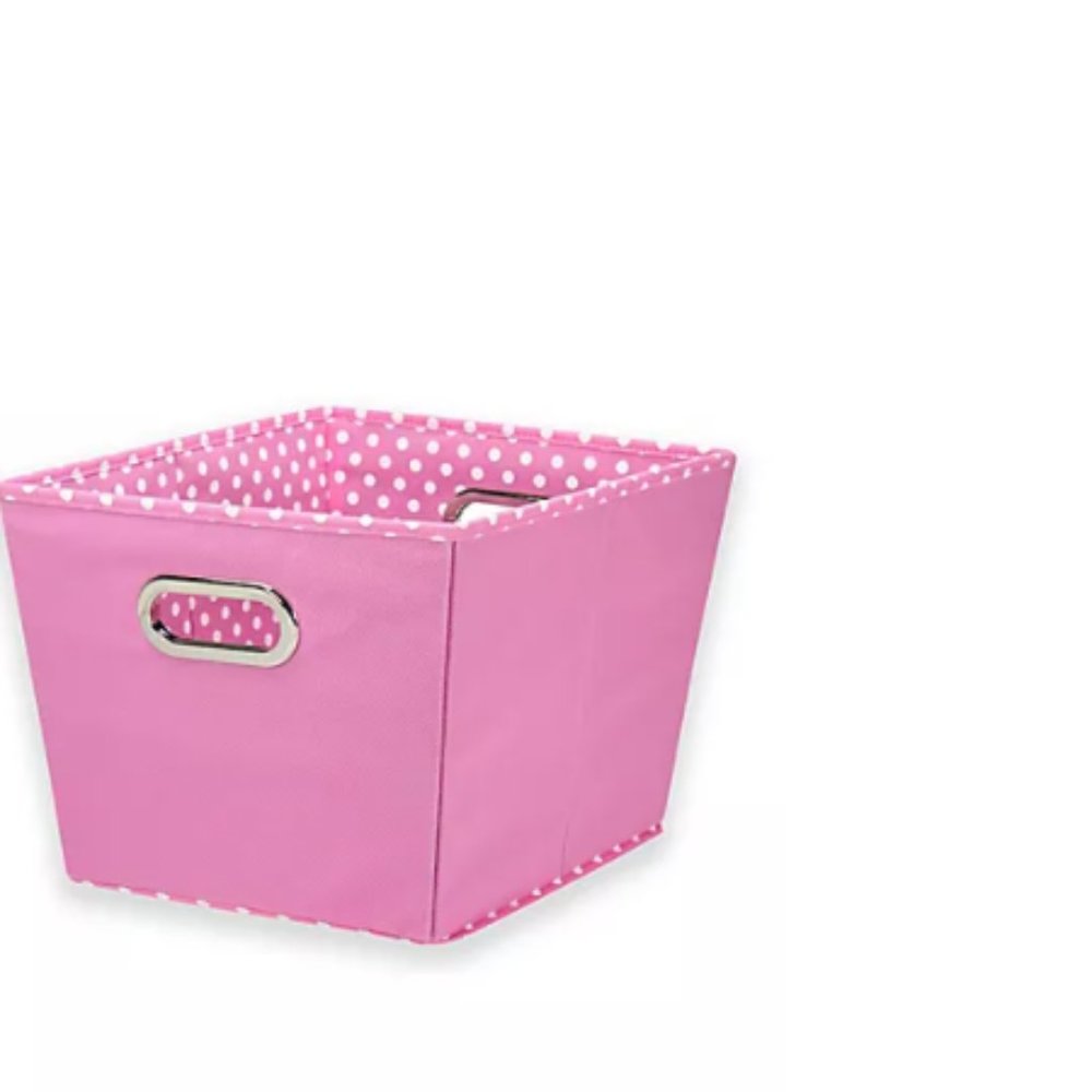 Storage Bin Pink Polka Dots Fabric Cube Pink White 10x12X13